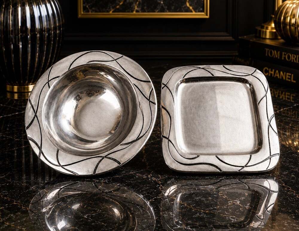 LENOX Vibe 14" Square Tray And Serving Bowl Centerpiece Set Metal Serverware